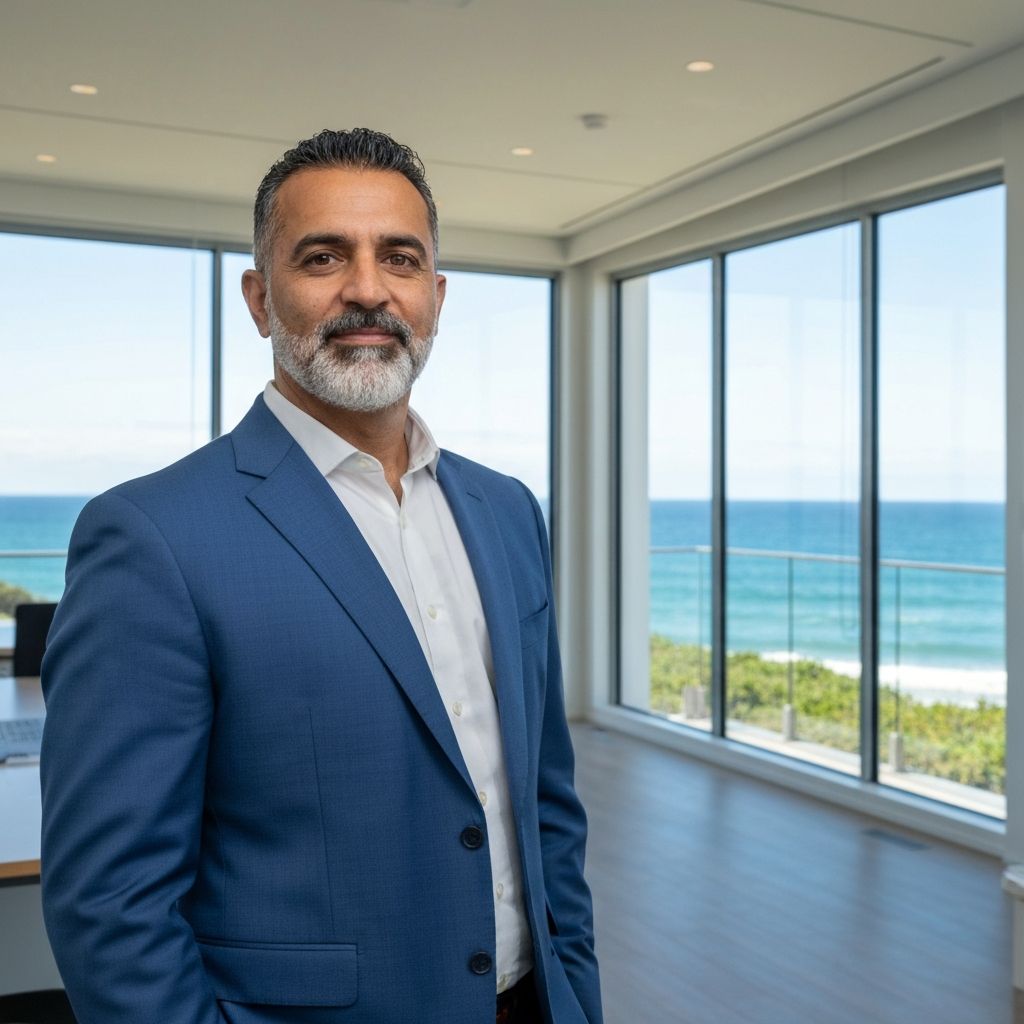 Confident mortgage broker in modern office