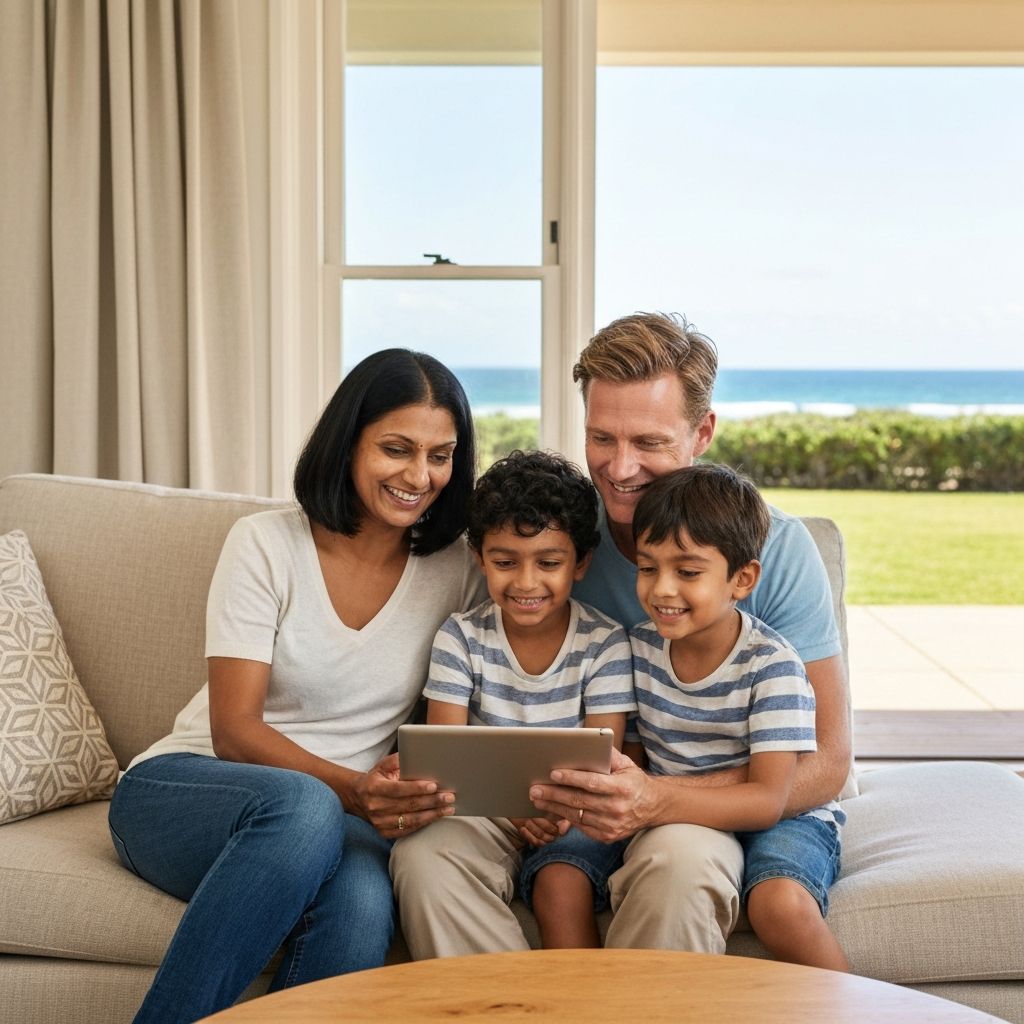 Happy family with tablet